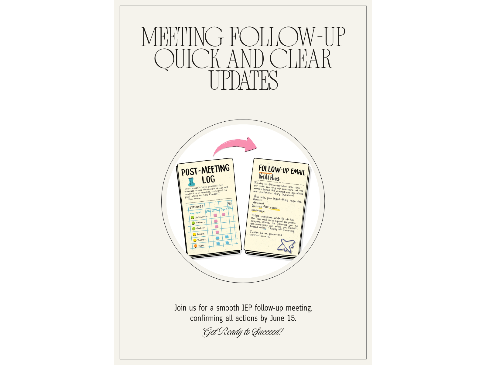 Post-meeting log + follow-up email - within 24 hours, the plan sticks